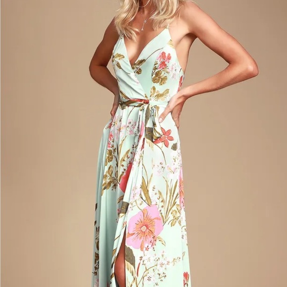 Lulus dress! Teal and coral colors. Perfect for weddings. Only worn once. - Picture 3 of 5